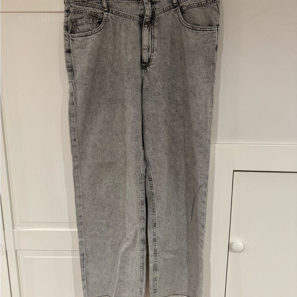 MNG Mango High-Rise Wide Leg Gray Jeans – Size 12